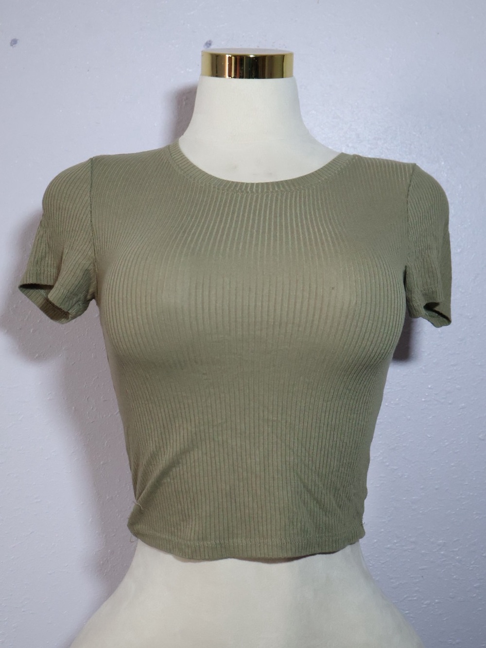 Active Basic Olive Ribbed Short Sleeve Crop Top